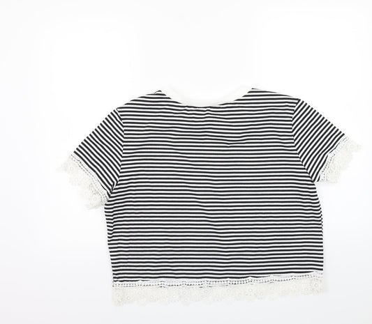 Preworn Womens White Striped  Basic T-Shirt Size XL