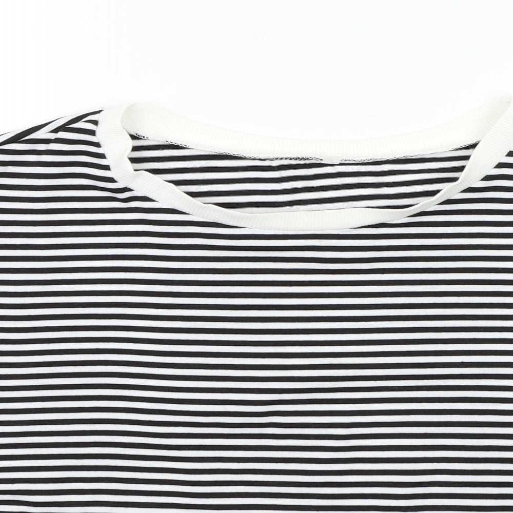 Preworn Womens White Striped  Basic T-Shirt Size XL