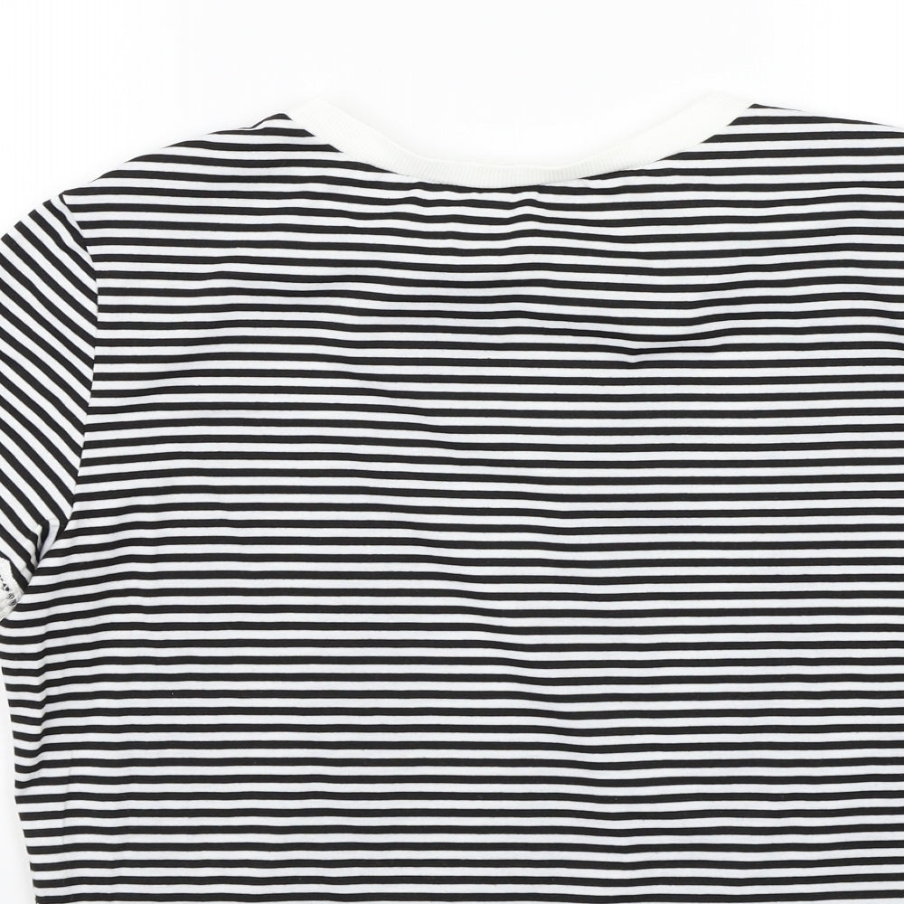Preworn Womens White Striped  Basic T-Shirt Size XL