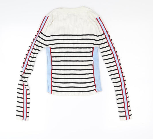 Topshop Womens White Striped  Pullover Jumper Size 10