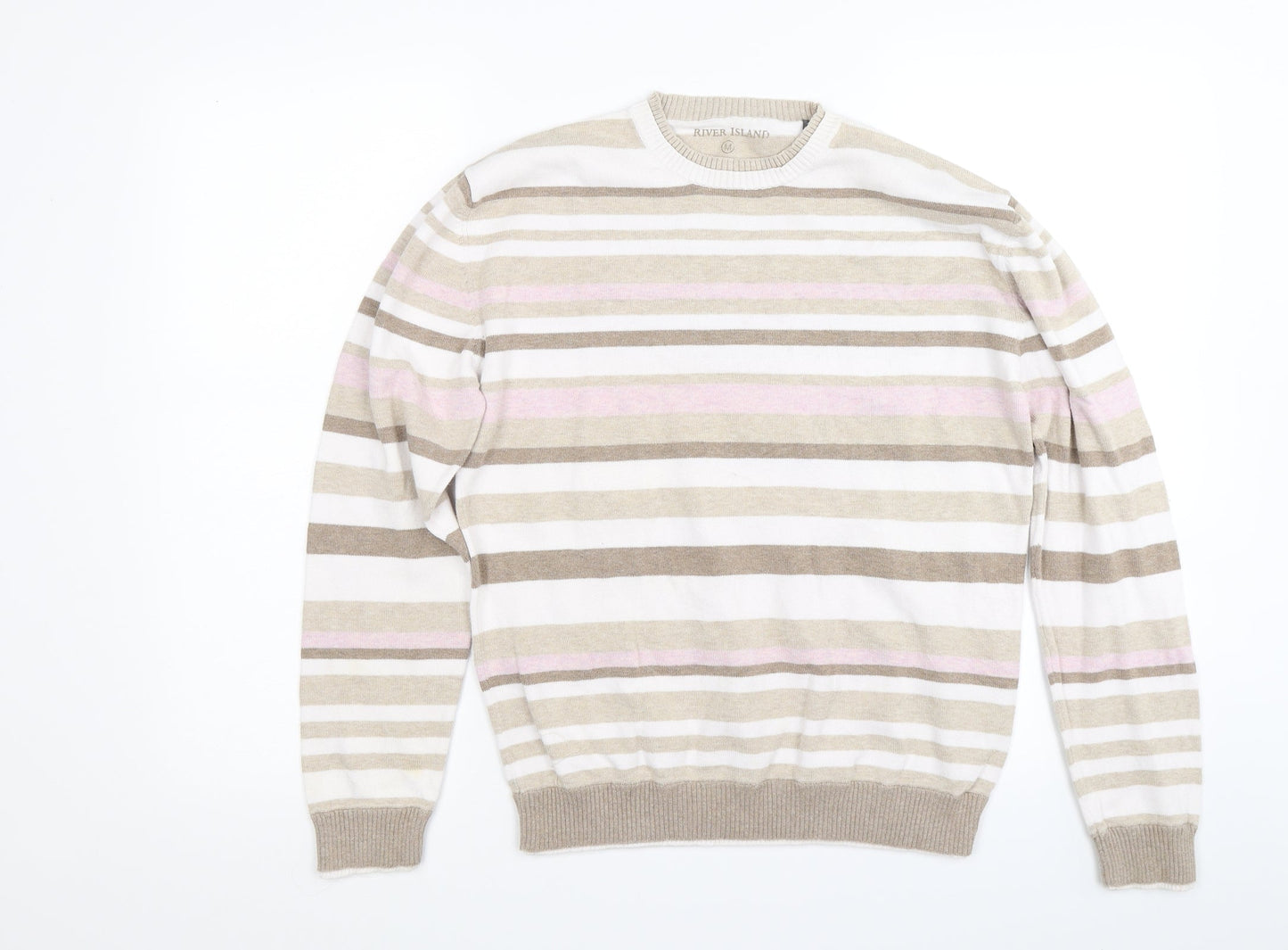 River Island Womens Beige Striped Knit Pullover Jumper Size M