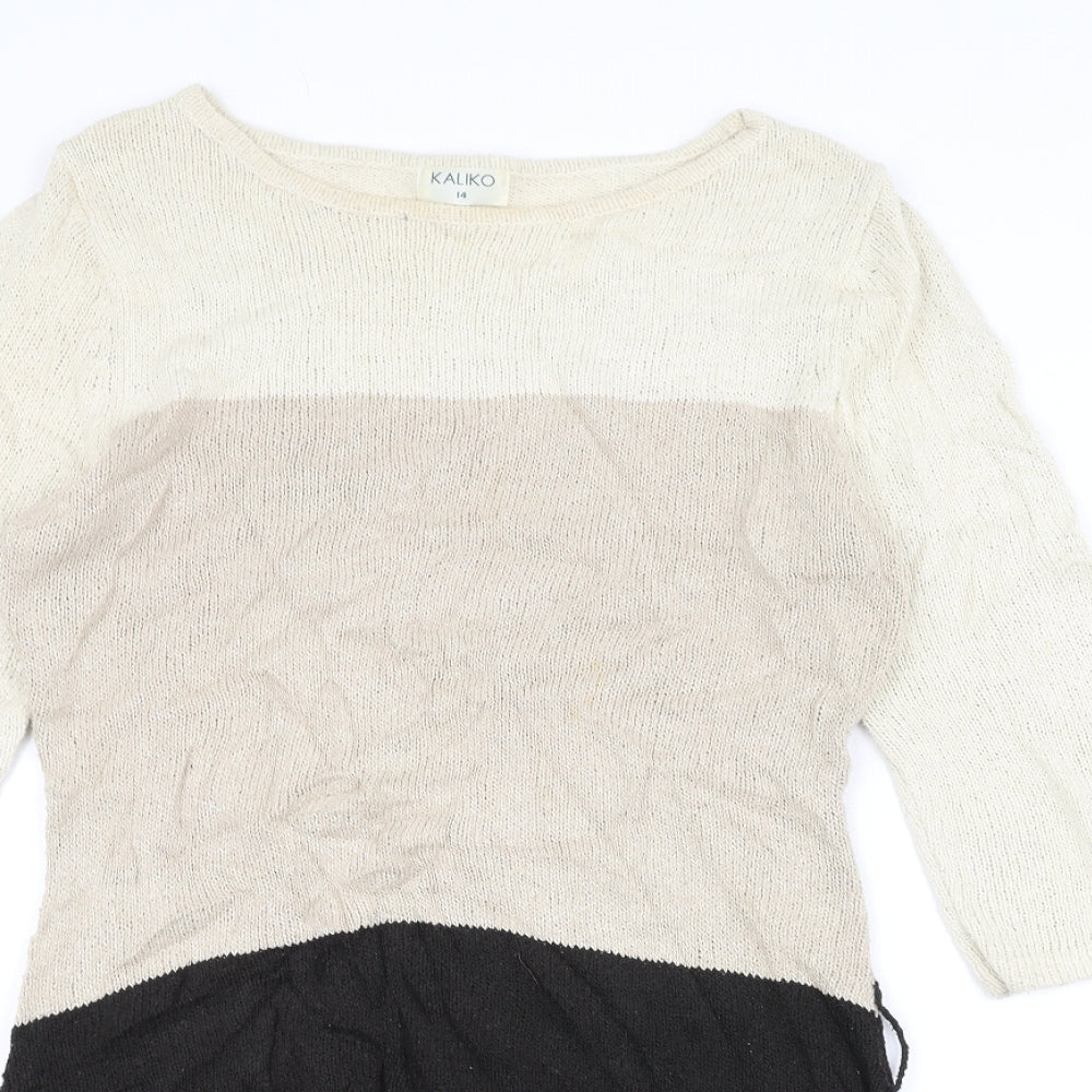 Kaliko Womens White Striped  Pullover Jumper Size 14