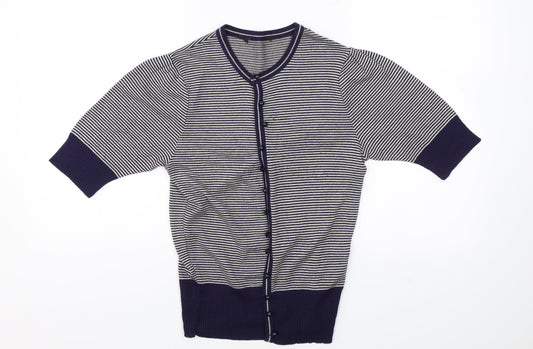 Dorothy Perkins Womens Blue Striped  Cardigan Jumper Size 10