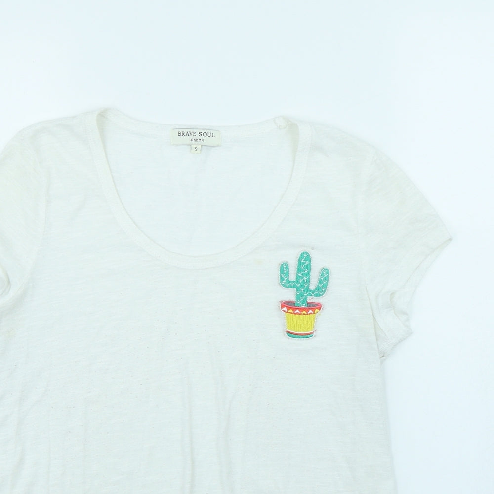 Brave Soul Womens White   Basic T-Shirt Size S  - Cactus