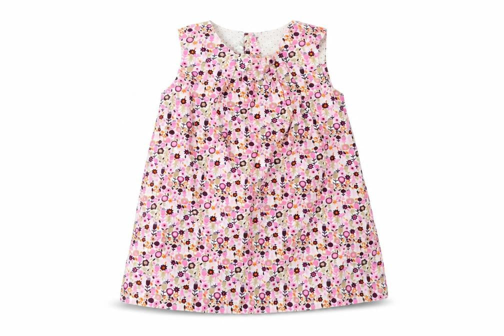 Front view of H&M girls’ pink floral corduroy pinafore/dungaree dress, size 12-18, months