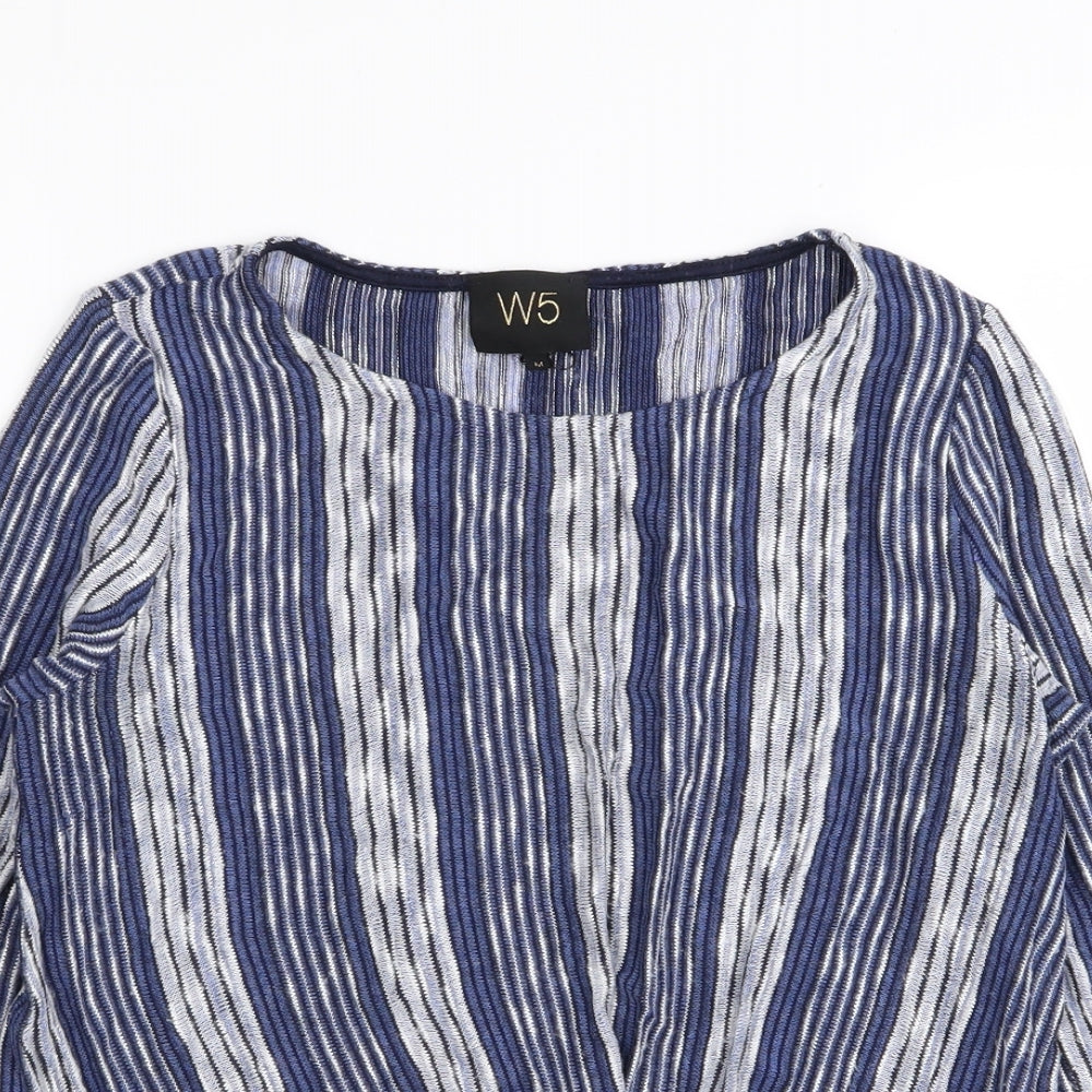 W5 Womens Blue Striped  Basic T-Shirt Size M