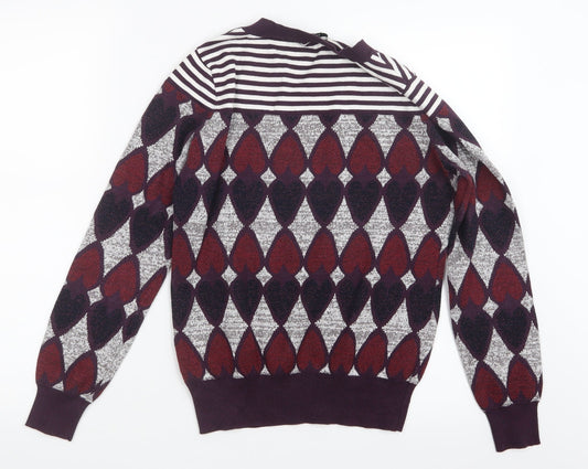 Steps Womens Purple Geometric Knit Pullover Jumper Size M