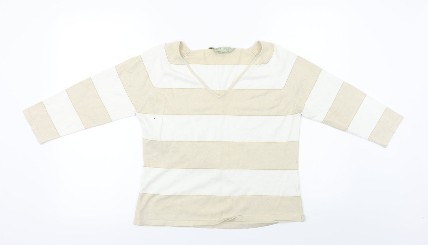 Viz A Viz  Womens Beige Striped  Pullover Jumper Size M