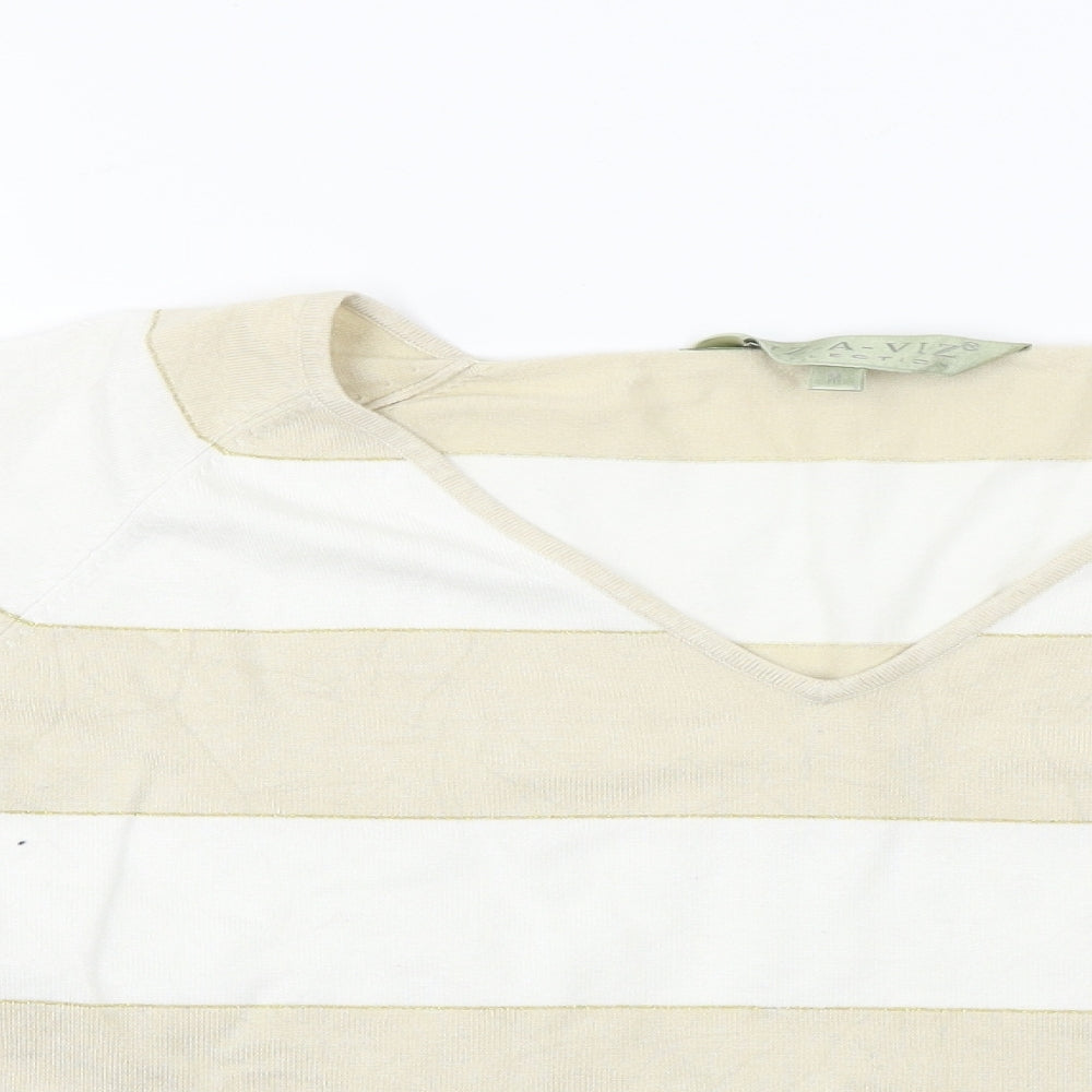 Viz A Viz  Womens Beige Striped  Pullover Jumper Size M