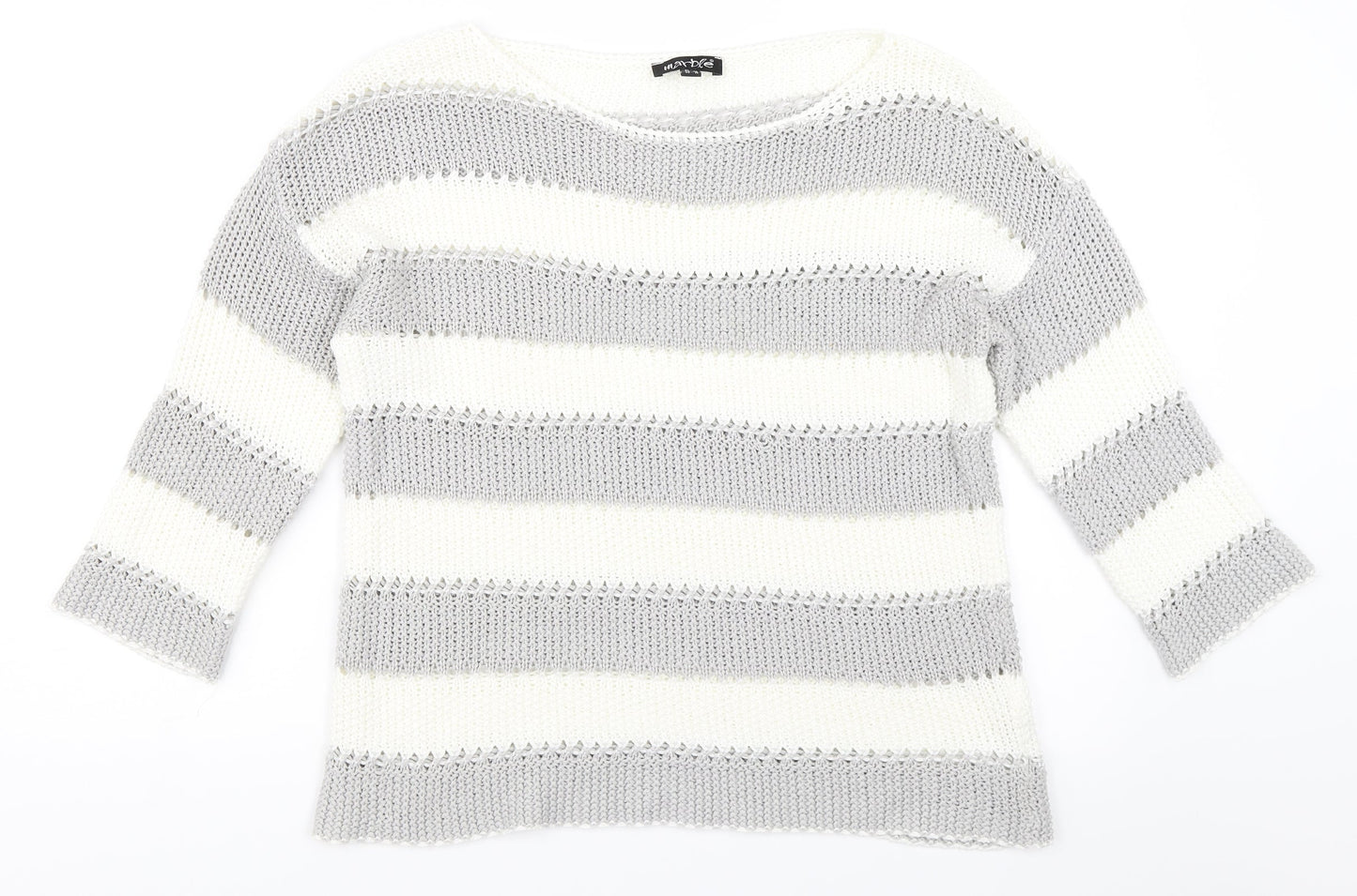 Marble Womens Grey Striped  Pullover Jumper Size M
