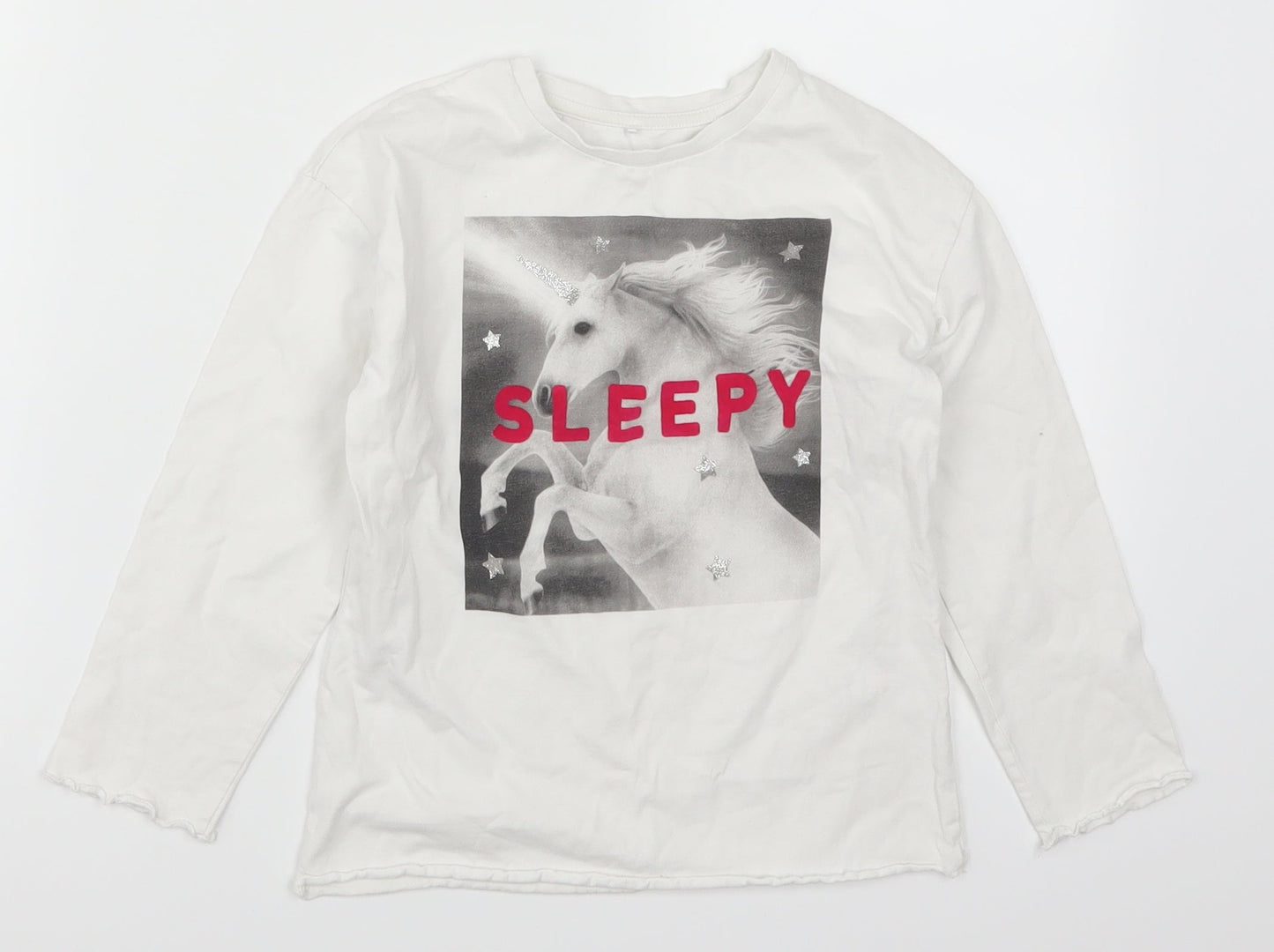 George Girls White   Basic T-Shirt Size 5-6 Years  - Sleepy Unicorn