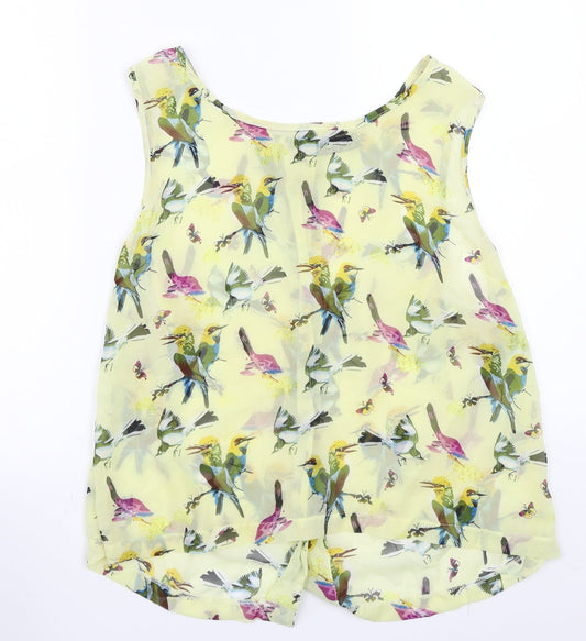 Select  Womens Yellow Floral  Basic Button-Up Size 8