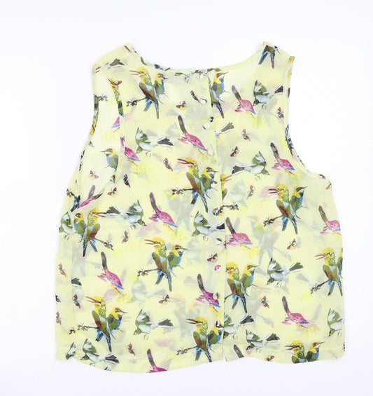Select  Womens Yellow Floral  Basic Button-Up Size 8