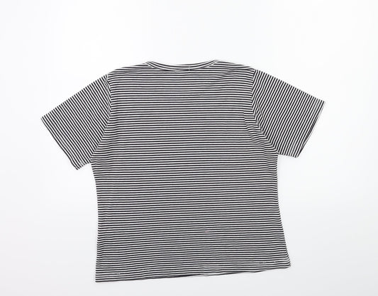 YS Collection Womens Black Striped  Basic T-Shirt Size 16