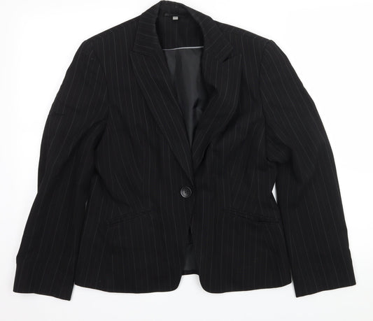 Preowrn Womens Black Striped  Jacket Suit Jacket Size 12
