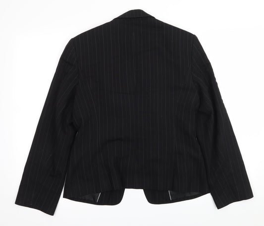 Preowrn Womens Black Striped  Jacket Suit Jacket Size 12