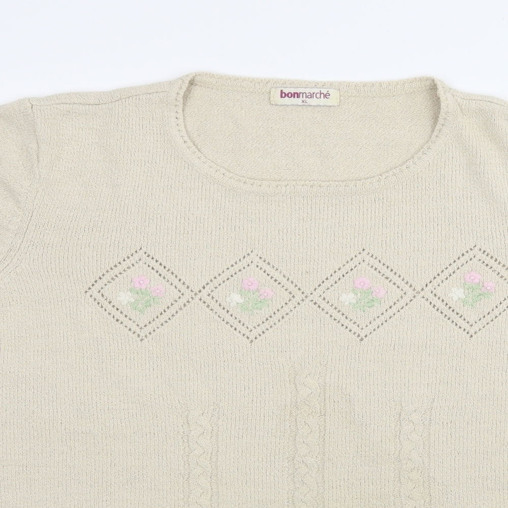 Bonmarché Womens Ivory  Knit Basic T-Shirt Size XL