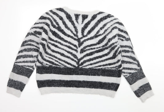 Only Womens Grey Striped Knit Pullover Jumper Size XL