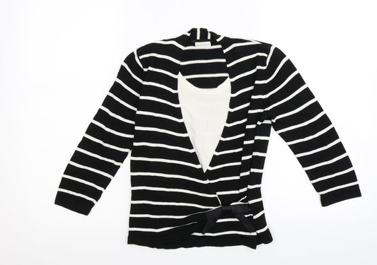 Minuet Petite Womens Black Striped  Pullover Jumper Size S
