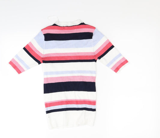 Marks and Spencer Womens White Striped Knit Pullover Jumper Size 8