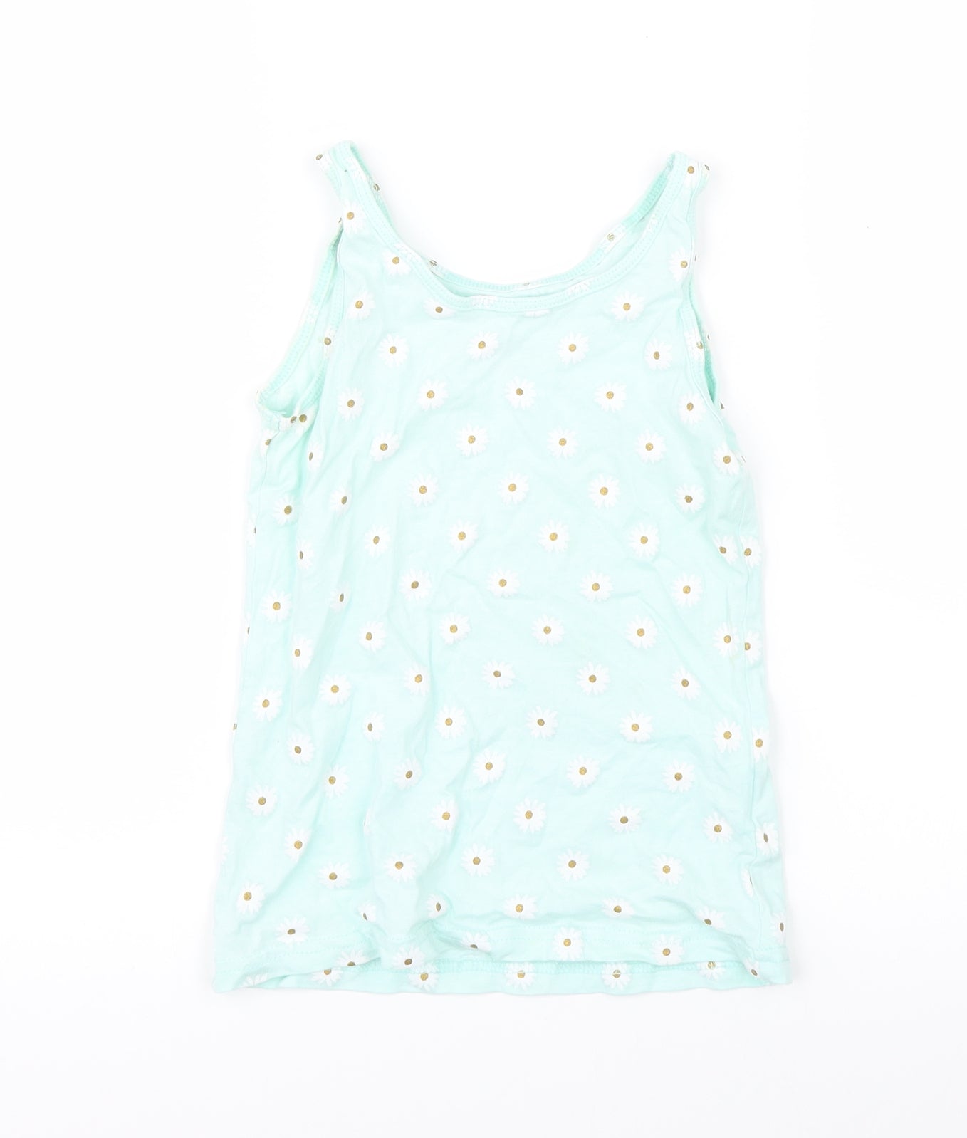 Primark Girls Green   Basic Tank Size 7-8 Years  - Daisies