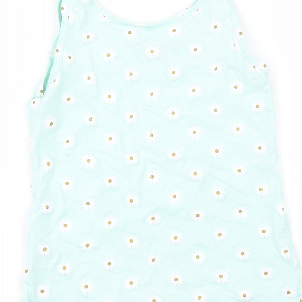 Primark Girls Green   Basic Tank Size 7-8 Years  - Daisies