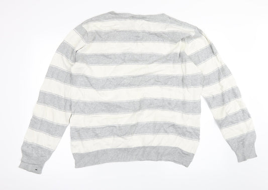 Cedar Wood State Mens Grey Striped  Pullover Jumper Size M