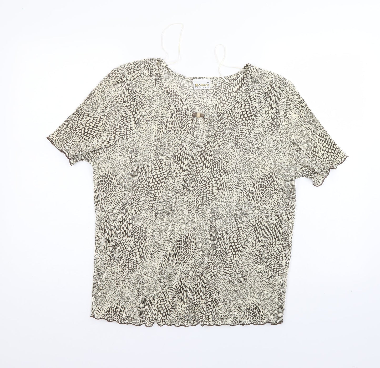 Roman Womens Ivory Animal Print  Basic Blouse Size M