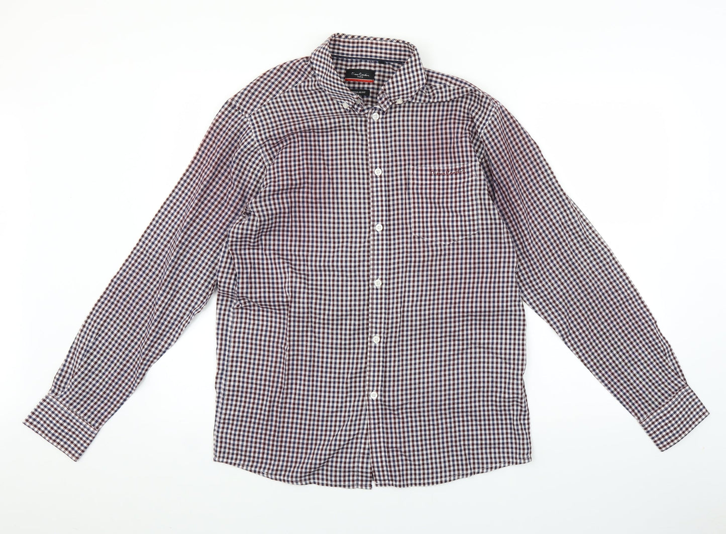 PIERE CANDIN Mens Red Check   Button-Up Size M