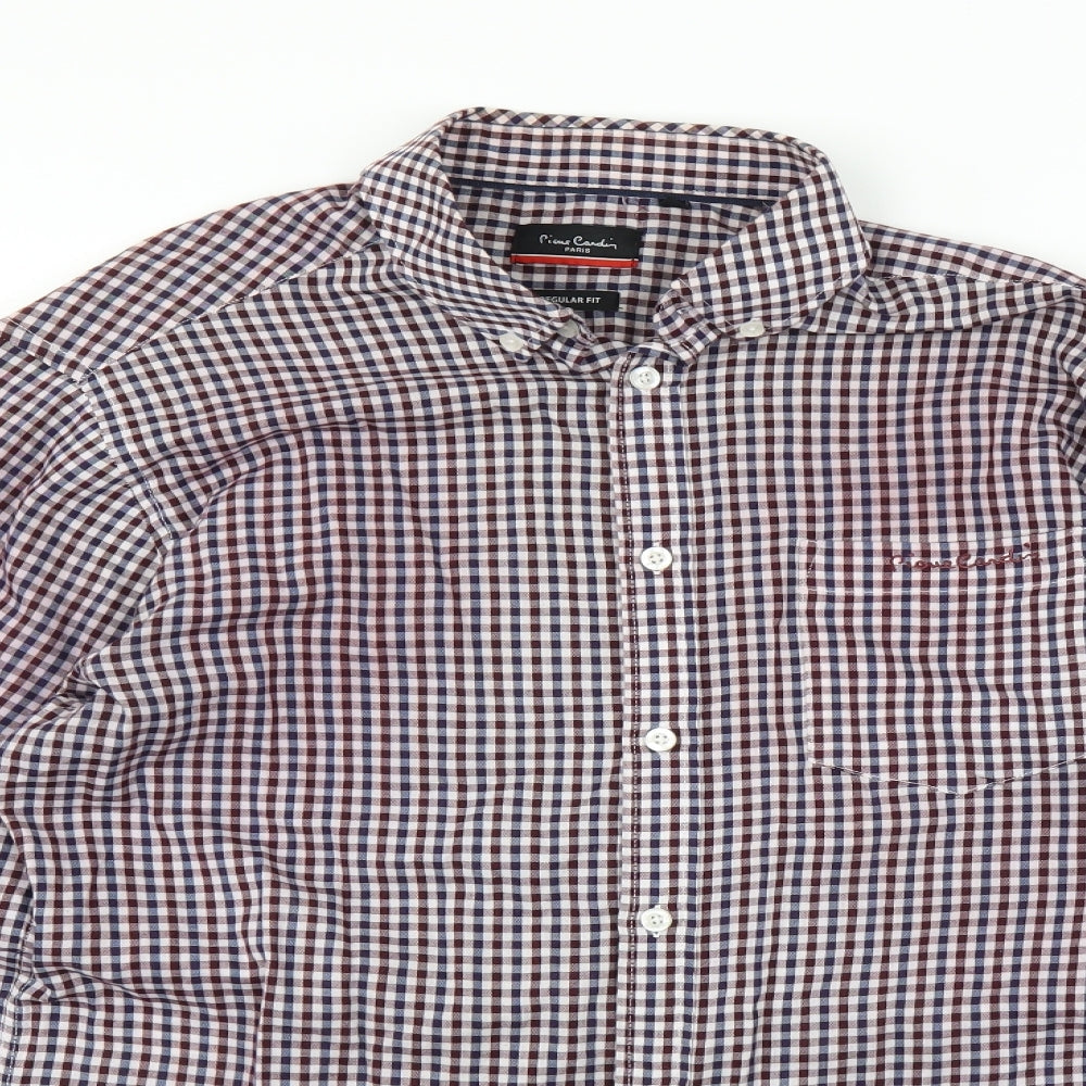 PIERE CANDIN Mens Red Check   Button-Up Size M