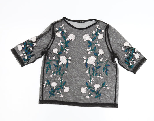 River Island Womens Black Floral  Basic T-Shirt Size 10
