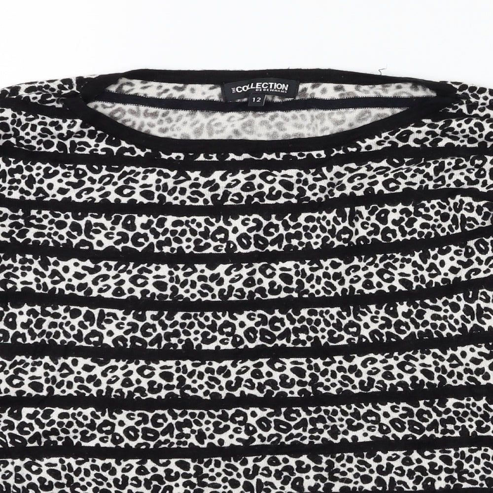 Debehams Womens Black Animal Print  Pullover Jumper Size 12