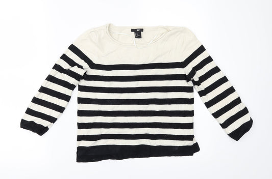H&M Womens White Striped  Pullover Jumper Size XS  - Elbow Patches
