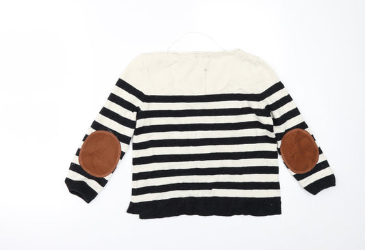 H&M Womens White Striped  Pullover Jumper Size XS  - Elbow Patches