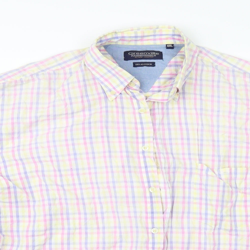 GREENVILLA Mens White Check   Button-Up Size 2XL
