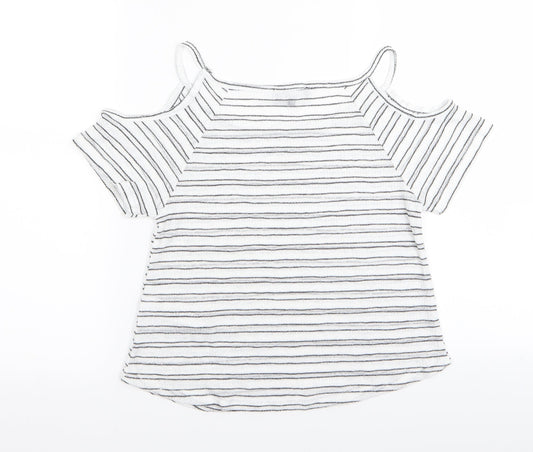 new loo Girls White Striped  Basic T-Shirt Size 10-11 Years