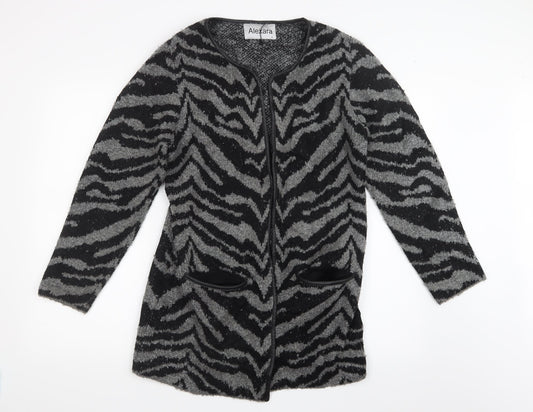 Alexara Womens Grey Geometric Knit Cardigan Jumper Size M