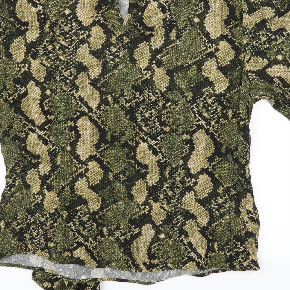 H&M Womens Green Animal Print  Basic T-Shirt Size 8