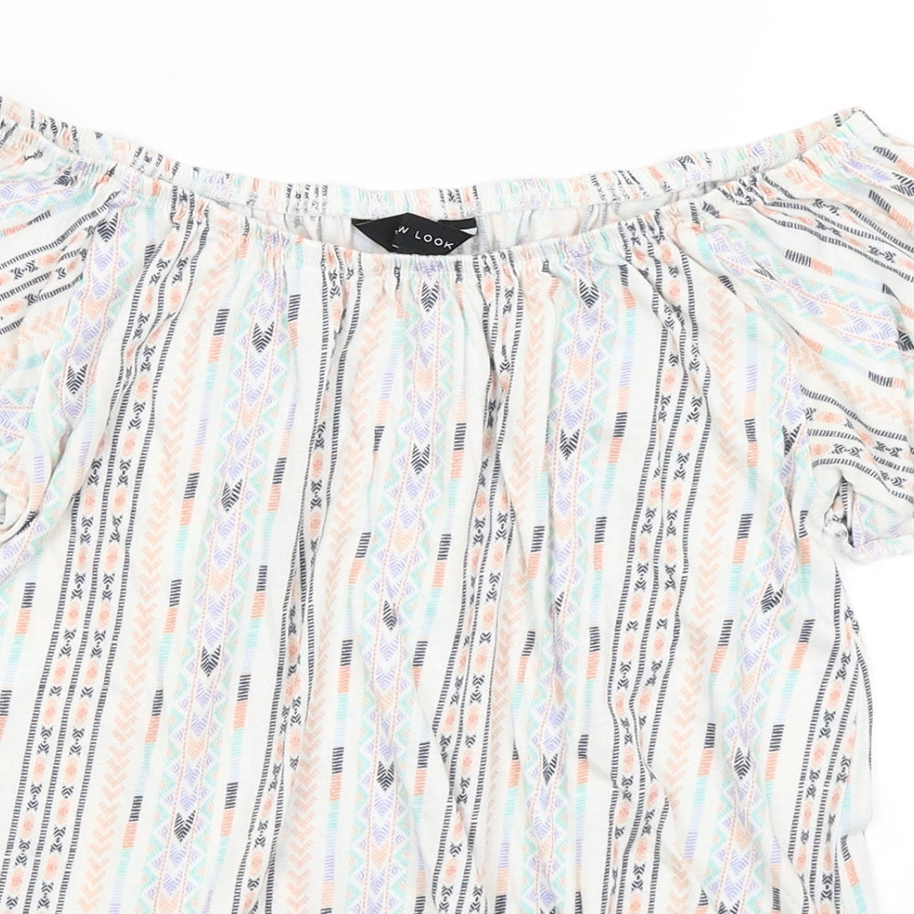 New Look Womens White Geometric  Basic T-Shirt Size 8