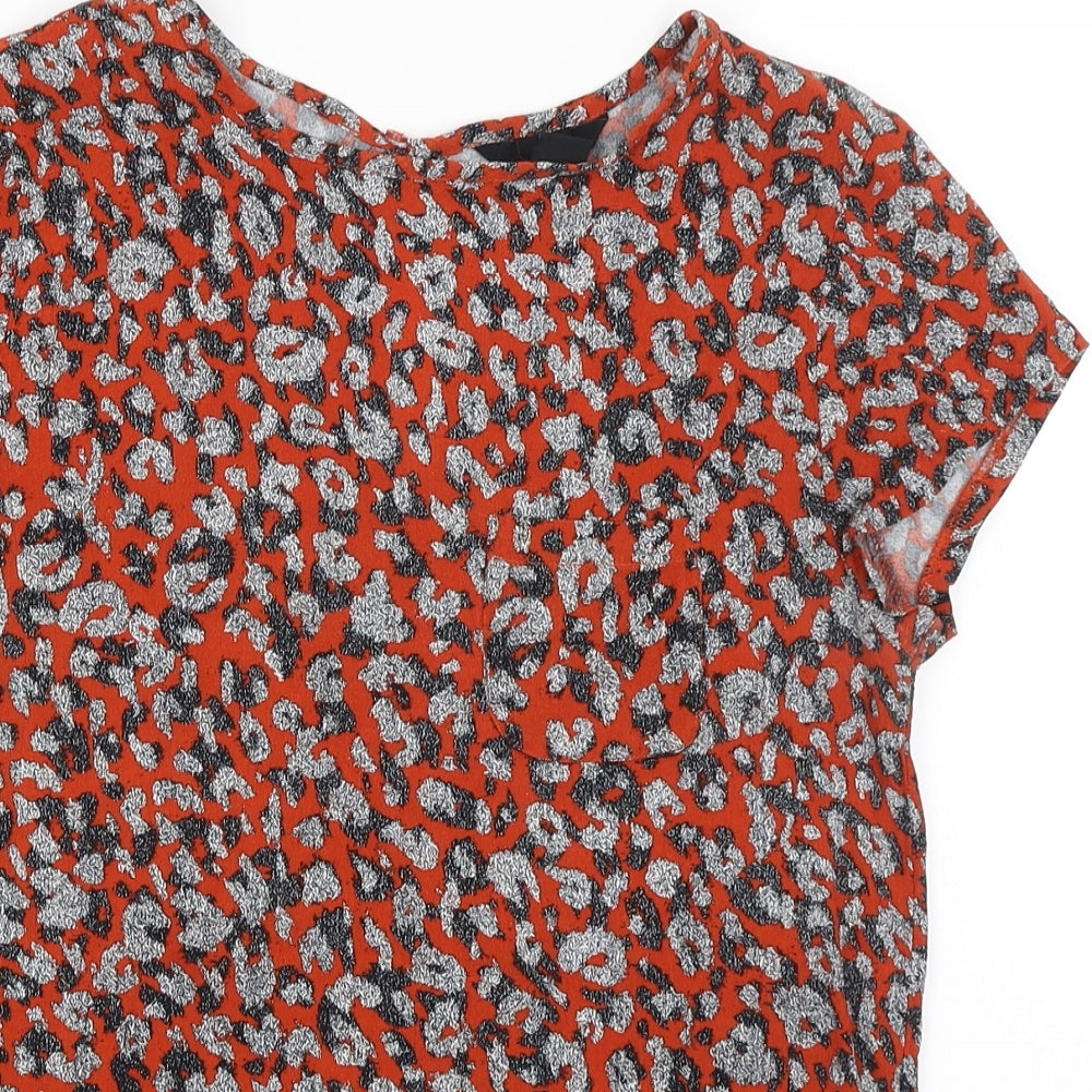H&M Womens Red Animal Print  Basic T-Shirt Size 8