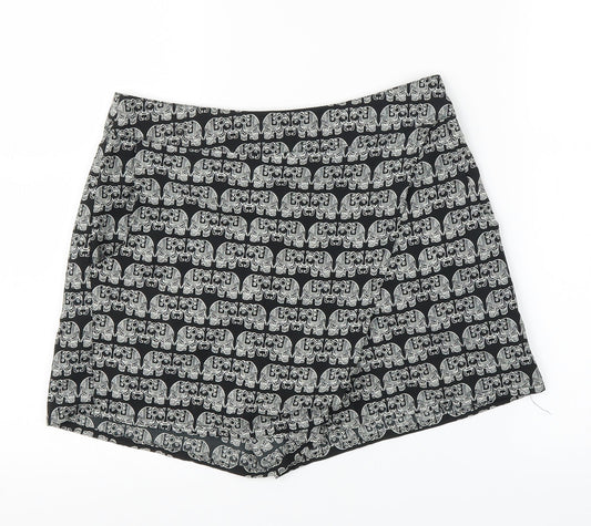 Primark Womens Black Animal Print  Cut-Off Shorts Size 8