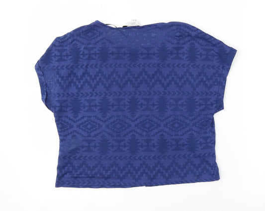 New Look Womens Blue Geometric  Basic Blouse Size 12