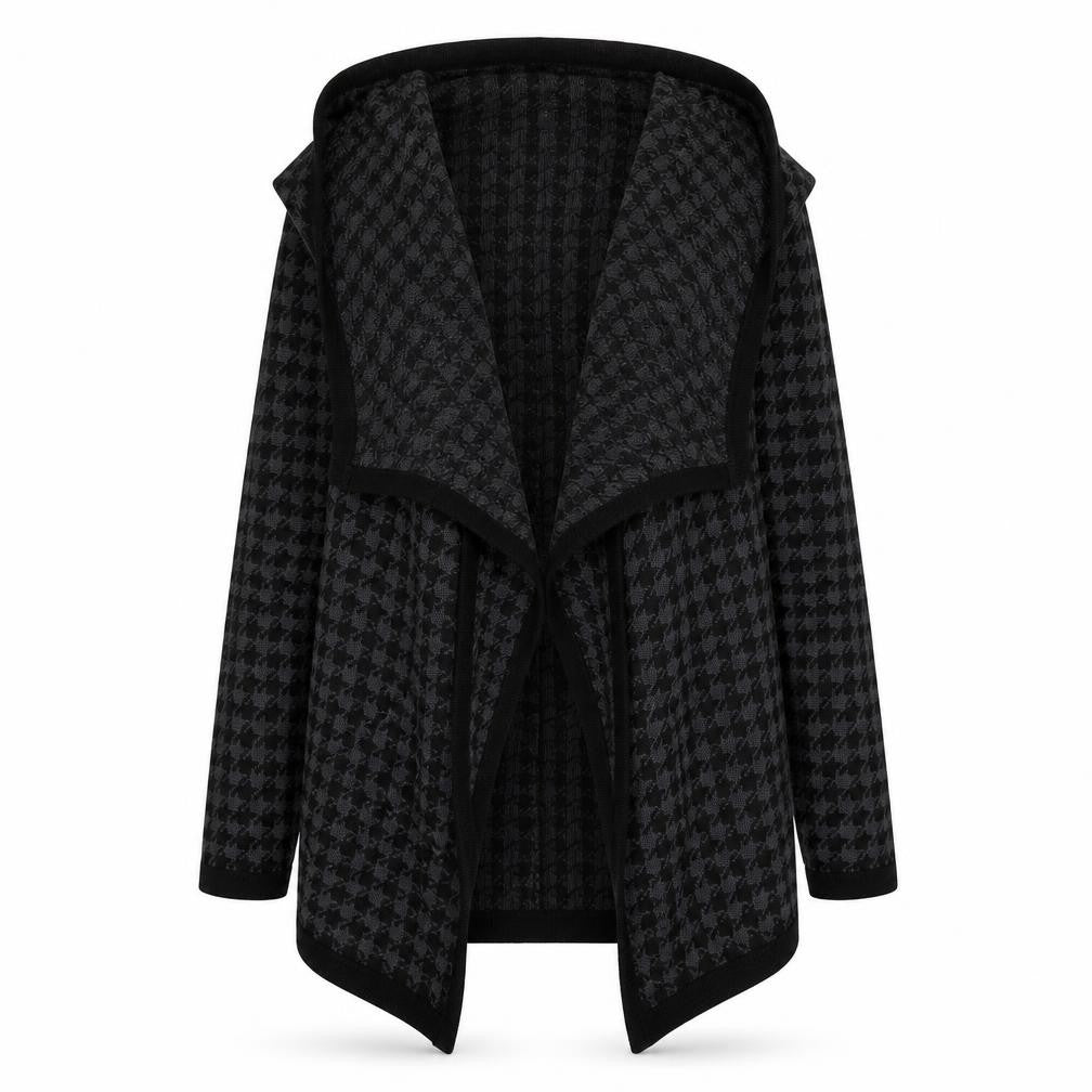 Elena Solano Womens Black Houndstooth  Cardigan Jumper Size S  - Waterfall Cardigan