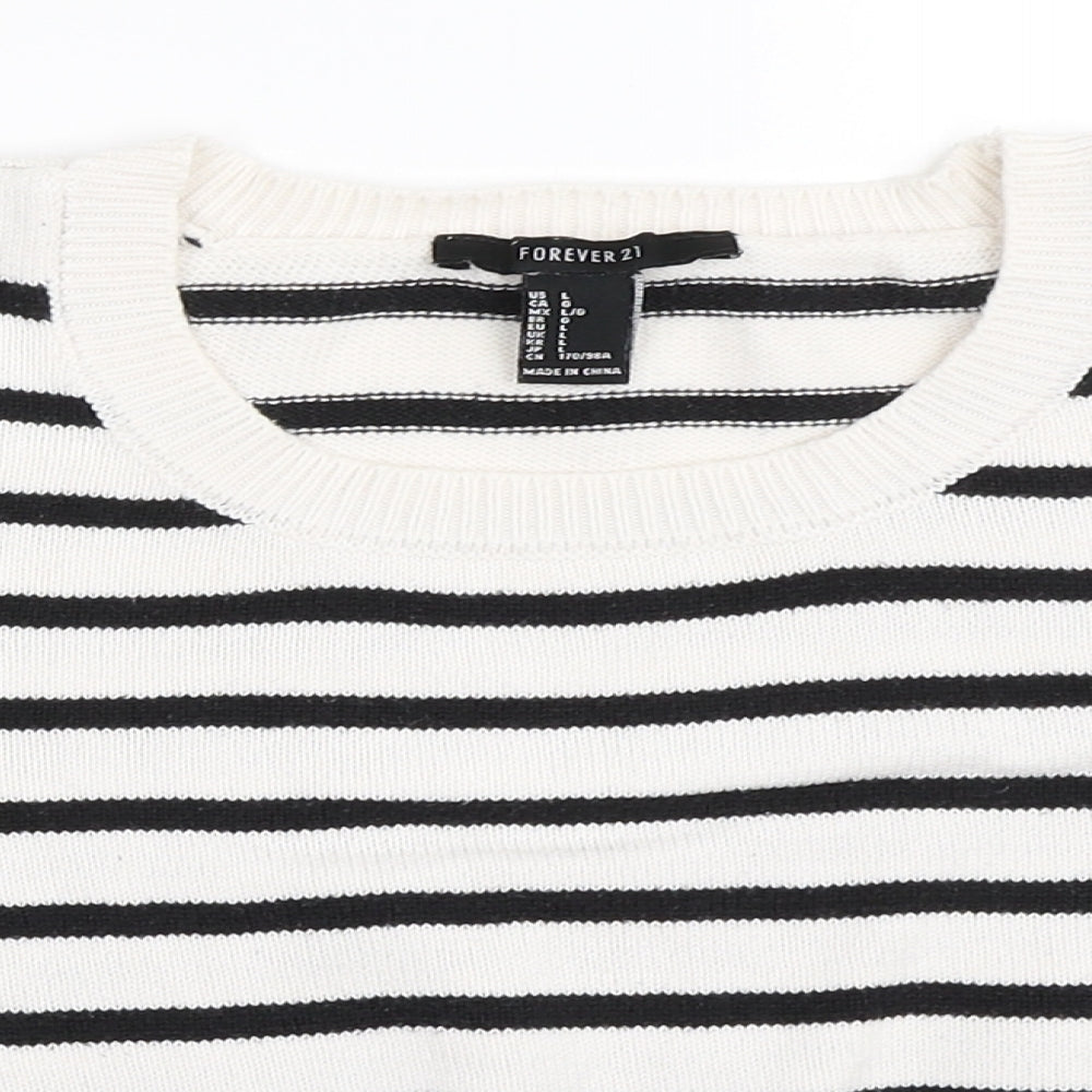 FOREVER 21 Womens White Striped  Pullover Jumper Size L