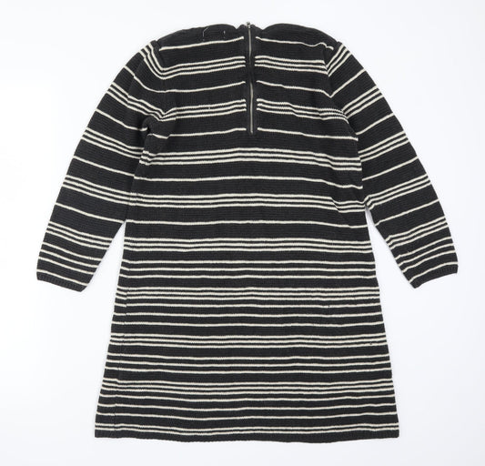 Monsoon Womens Grey Striped Knit Jumper Dress  Size S