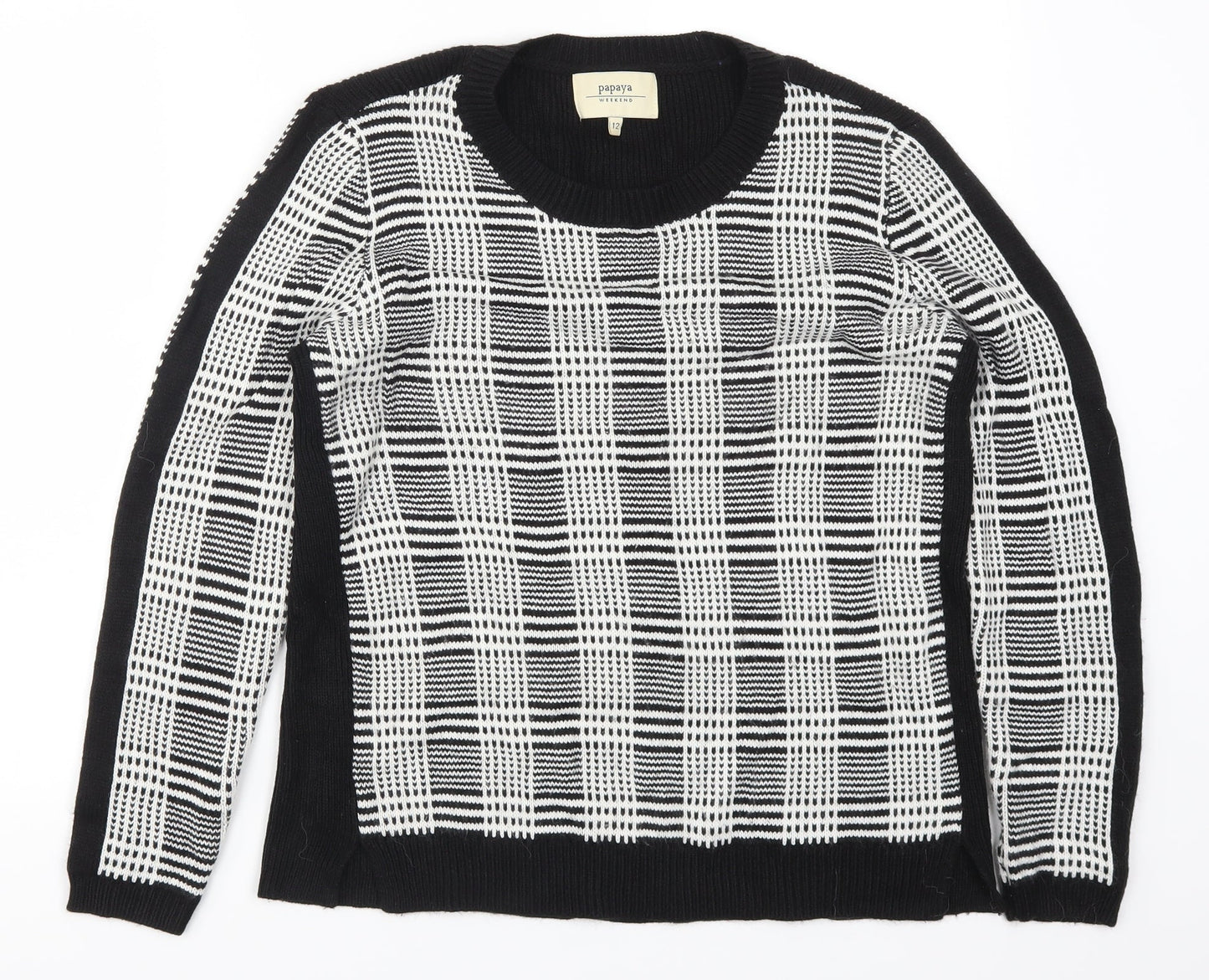 Papaya Womens Black Check Knit Pullover Jumper Size 12