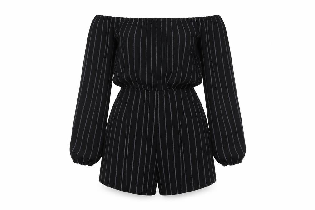 PRETTYLITTLETHING Womens Black Striped  Jumpsuit One-Piece Size 8