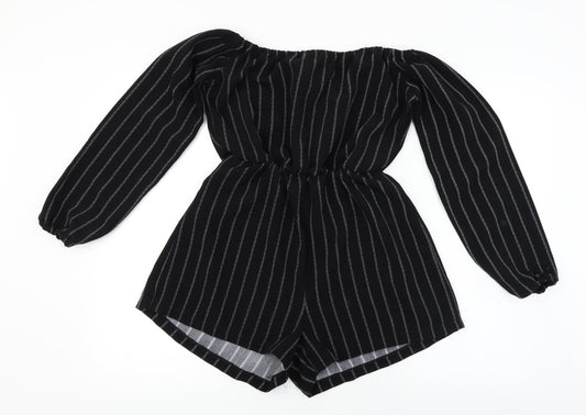 PRETTYLITTLETHING Womens Black Striped  Jumpsuit One-Piece Size 8
