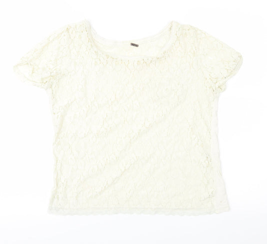 Poof Womens Ivory  Lace Basic Blouse Size L