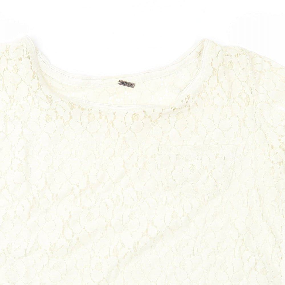 Poof Womens Ivory  Lace Basic Blouse Size L